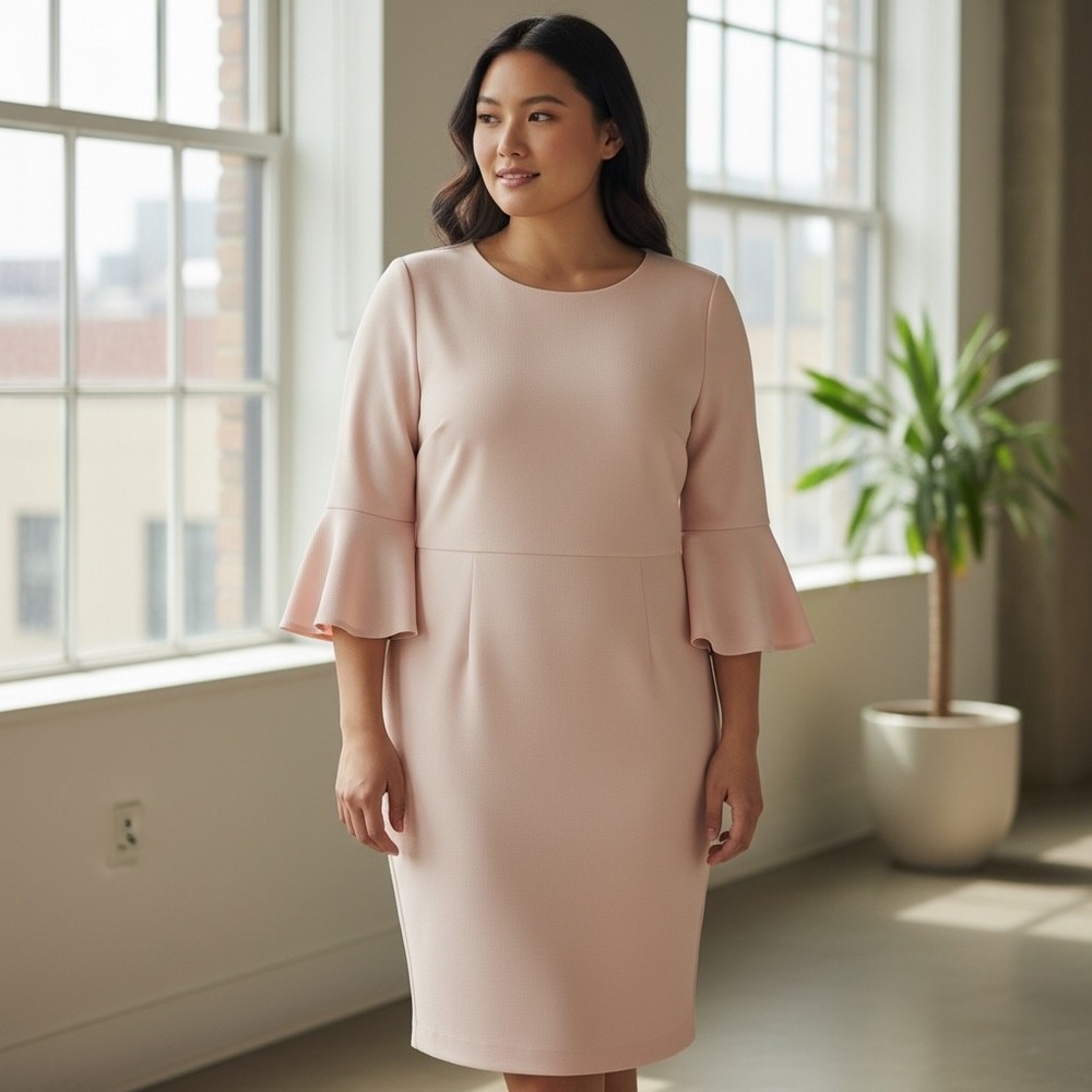 Karl Lagerfeld Paris Women Rose Pink Bell Sleeve Sheath Dress LD8E11Q3 Size‎ 0
